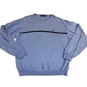Y2K Nautica Mens Light Blue Long Sleeve Crewneck Sweater XL Cotton Stripe Logo
